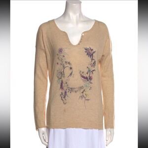 Rare Zadig & Voltaire Deluxe Cashmere Skull Sweater Size M in Cream